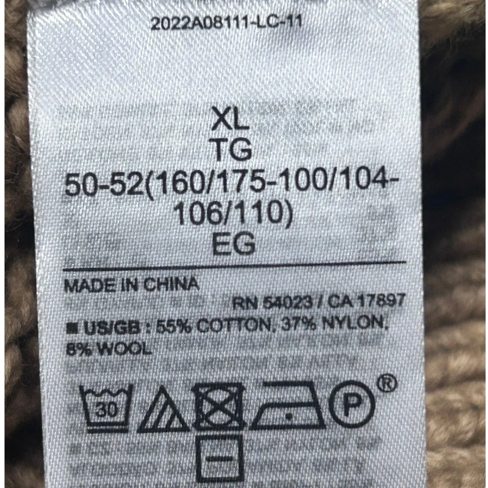 Banana Republic Mens XL Tan‎ Cable Knit Fair Isle Mock Neck Cotton Wool Sweater